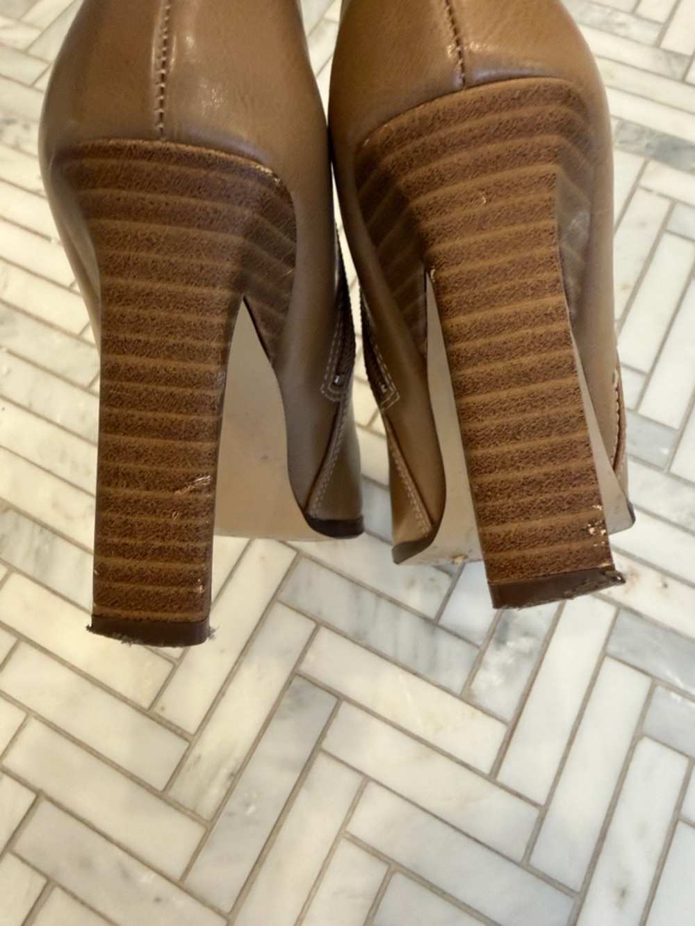 Paprika Tan Faux Leather Mid-Calf Heel Boots - Picture 5 of 6